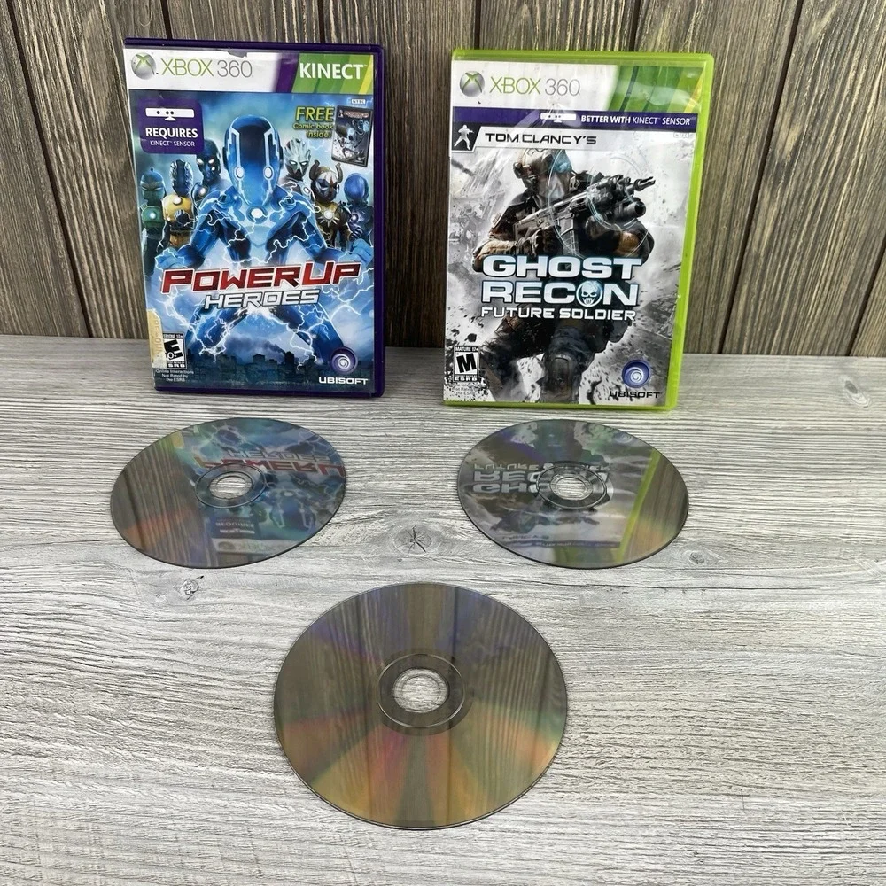 Lot of 3 Microsoft Xbox 360 Kinect Games, Tom Clancy's, Power Up Heroes